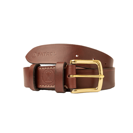 Patrol Leather belt, Handmade brown veg tan leather belt, brass buckle