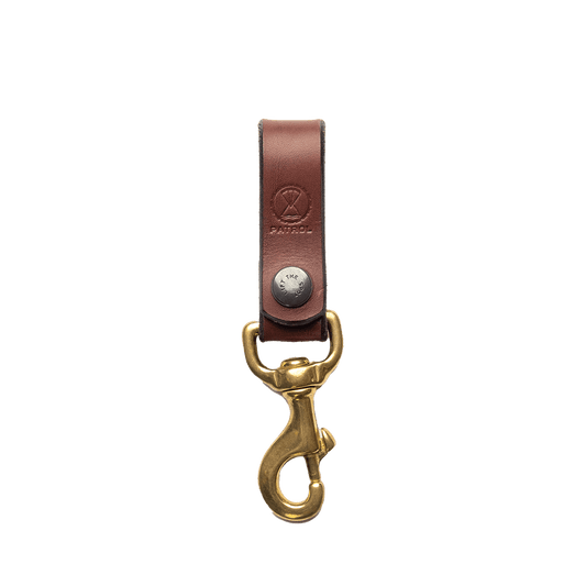 Patrol Leather Key Hanger, handmade brown veg tan leather key clip, brass clip