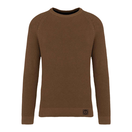 Patrol Goods brown chunky knit sweater, outdoor mens clothing.